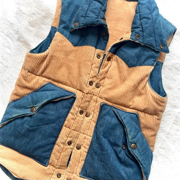 Vintage Jackets & Blazers - VINTAGE Reversible Corduroy/Denim Puffer Vest